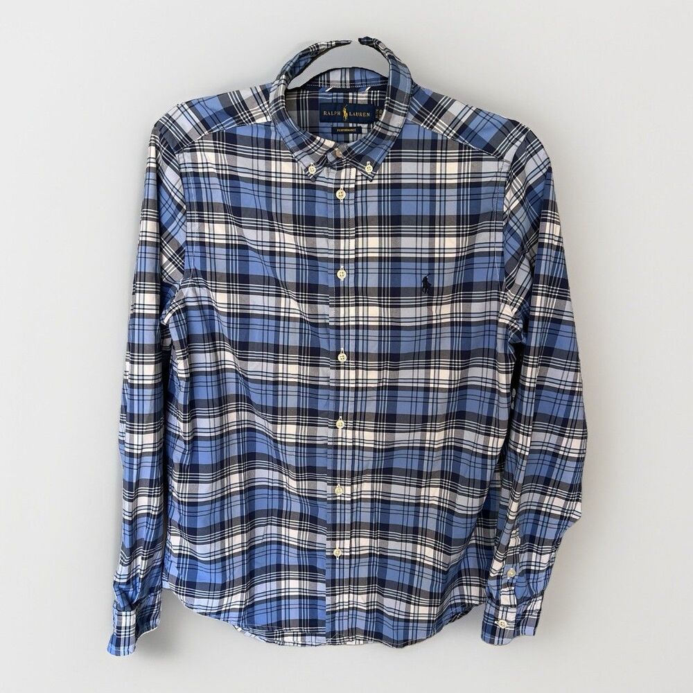 Ralph Lauren Polo Boy’s Plaid  Button-Down Shirt Blue Size XL 18-20 Preppy Pony